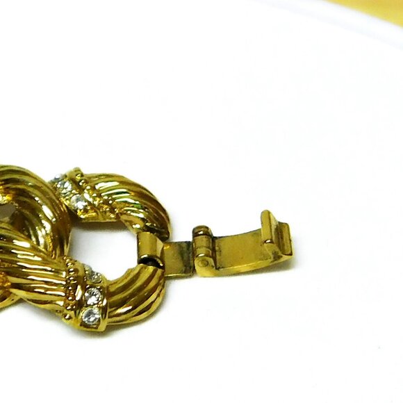 Camrose & Kross Textured Gold Tone Loop Bracelet With Swarovski Crystals - Picture 6 of 9